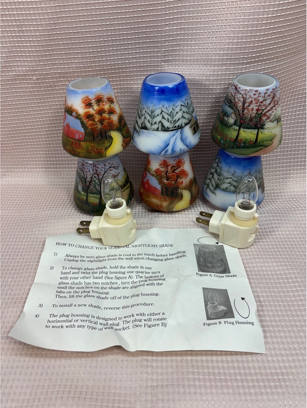 Nightlight with Set of 3 Handpainted Seasonal Shades by Valerie